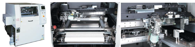 Автоматический принтер трафаретной печати SPG, рабочая область принтера SPG с системой очистки трафарета и система